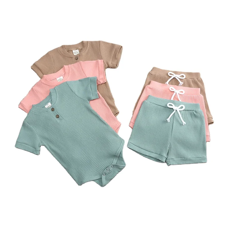 

ins foreign trade summer new one-piece pajamas shorts suit fart clothes baby children home service infant toddlers clothing sets