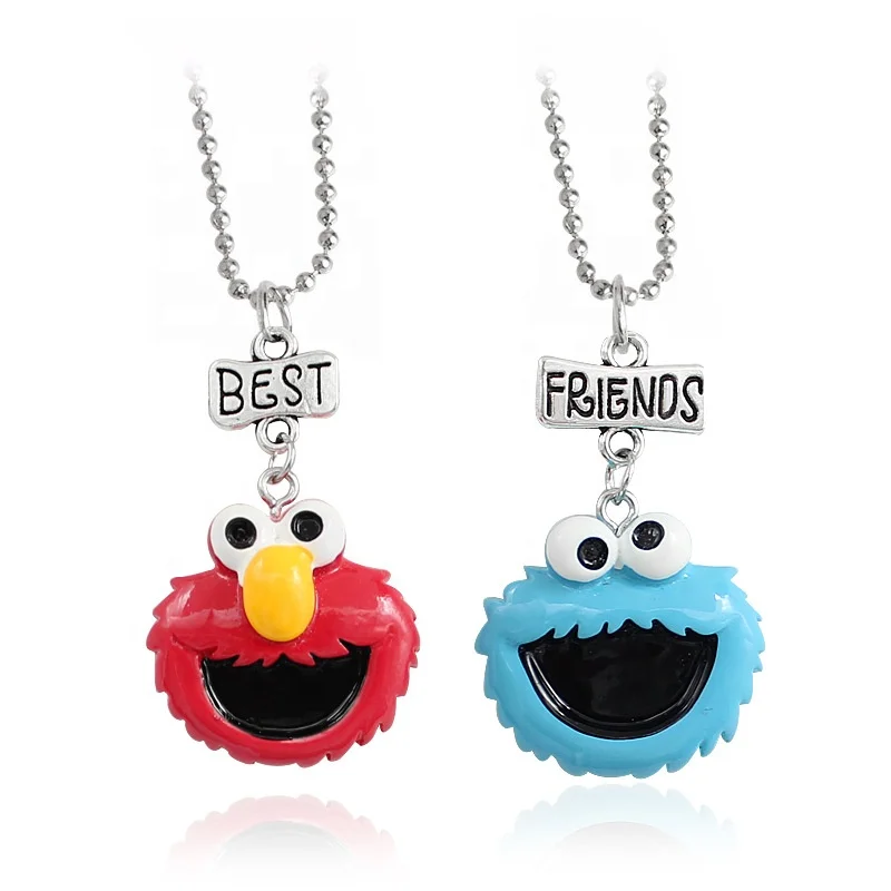 

New Creative Couple Friends BFF Necklace Children's Cartoon Necklace Kids Necklace for Children Girls Gifts, Red blue