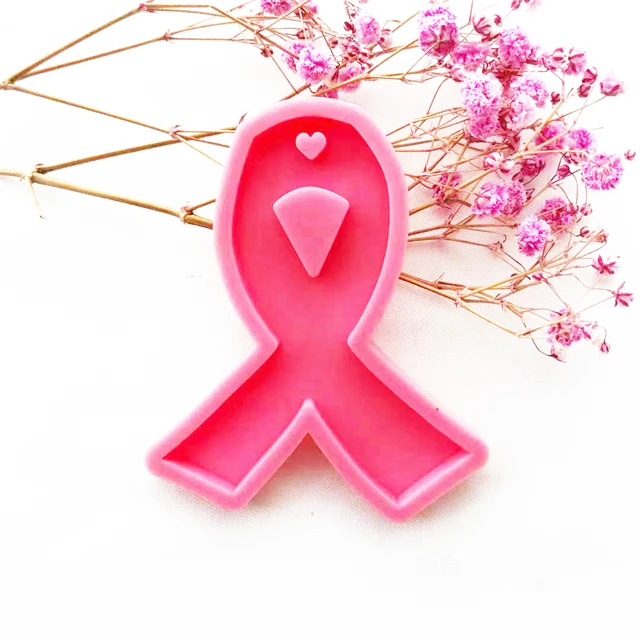

B383 Free Sample Shiny Cancer Bow Pendant Mold Awareness Ribbon Silicone Keychain Resin Molds, Stock or customized