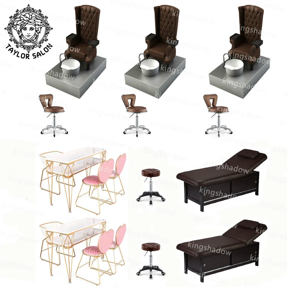 

Beauty Nail Salon Equipment Metal Manicure Table Luxury Throne Chairs Double Seats Pedicure Spa Chair
