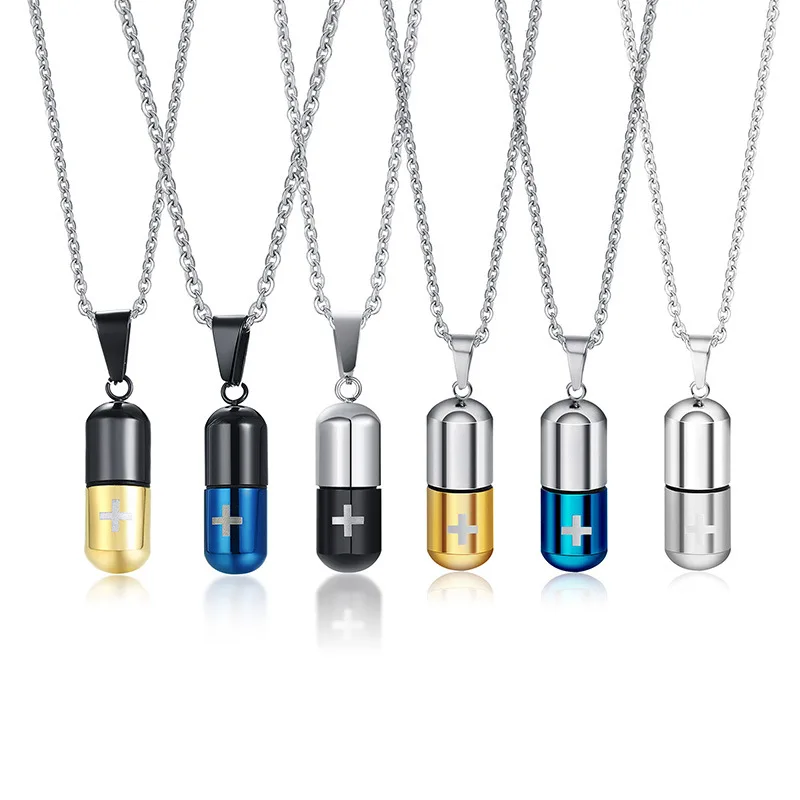 

Creative Pill Bottle Stainless Steel Laser Cross Necklace for Women Girl Jewelry
