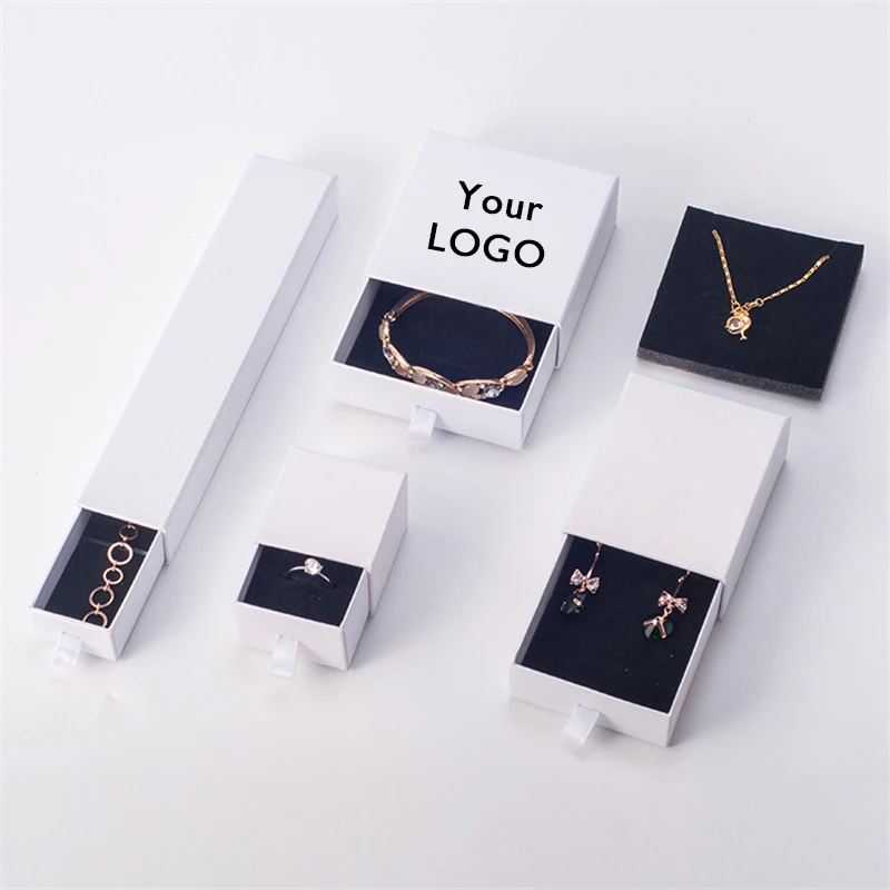 

Wholesale 100pcs/lot Manufacture Custom Logo White Black Pearl Paper Jewelry Box with Foam, White or black