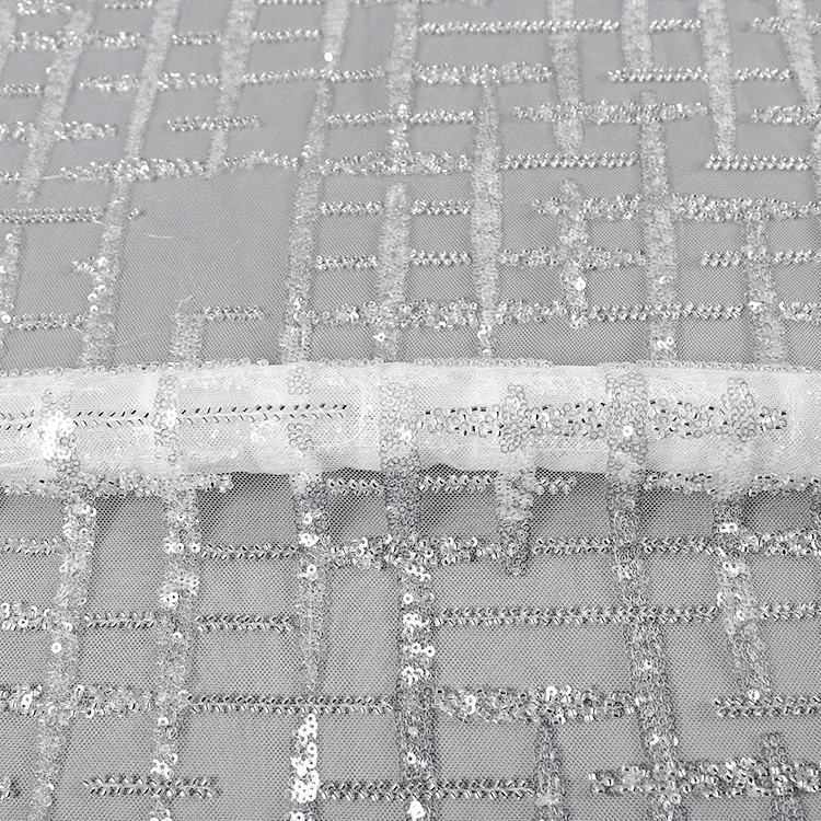 

MX741 high quality white wedding gown dress Tulle net big sequin embroidery lace fabric