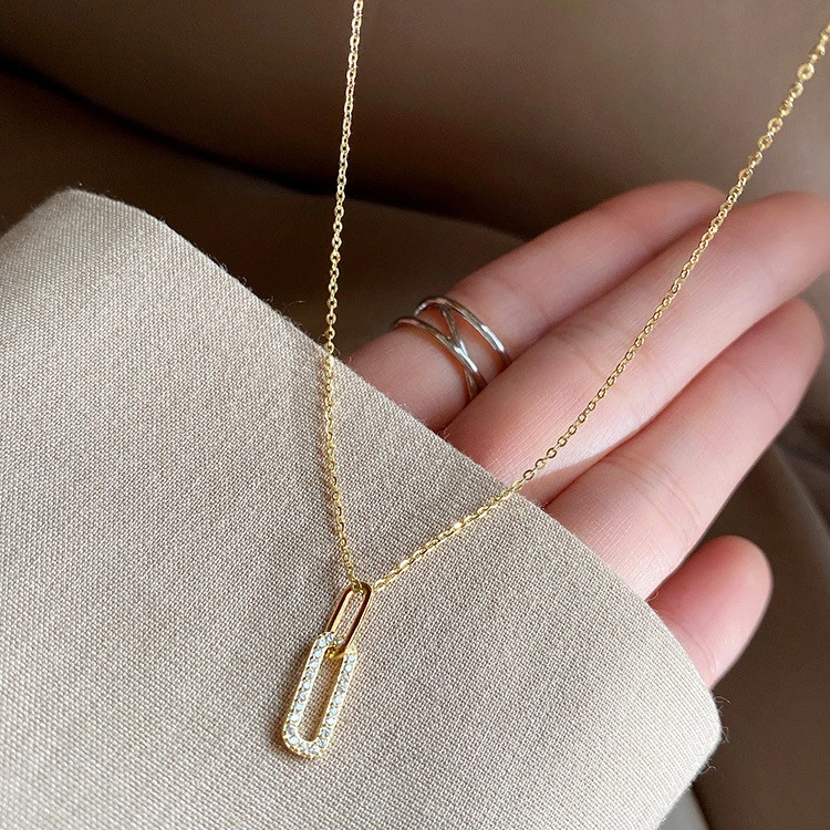 

MSYO factory Hot Fashion S925 Silver 14K Gold Necklace Paper Clip Necklace
