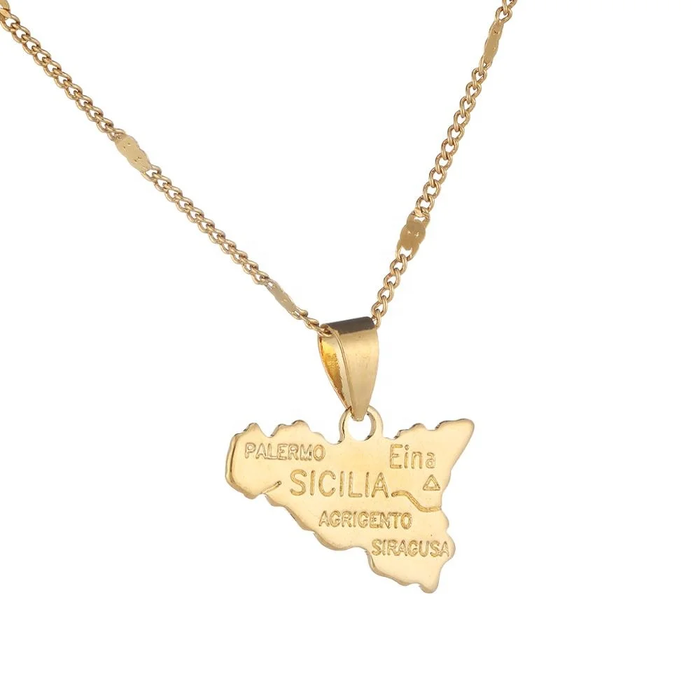 

Sicilia Map Pendant Necklace for Women Men Gold Color Sicilian Map Fashion Jewelry
