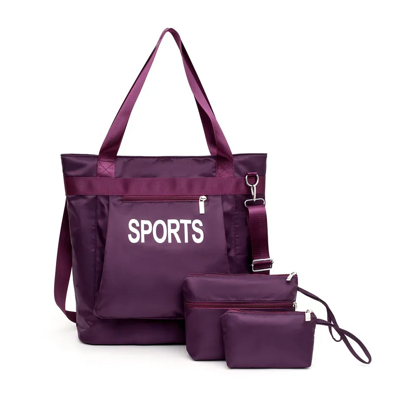 

2020 Sports and travel 3 pcs nylon cloth handbag set multifunction women bags set gym bag, Pink,black,gray,blue,purple