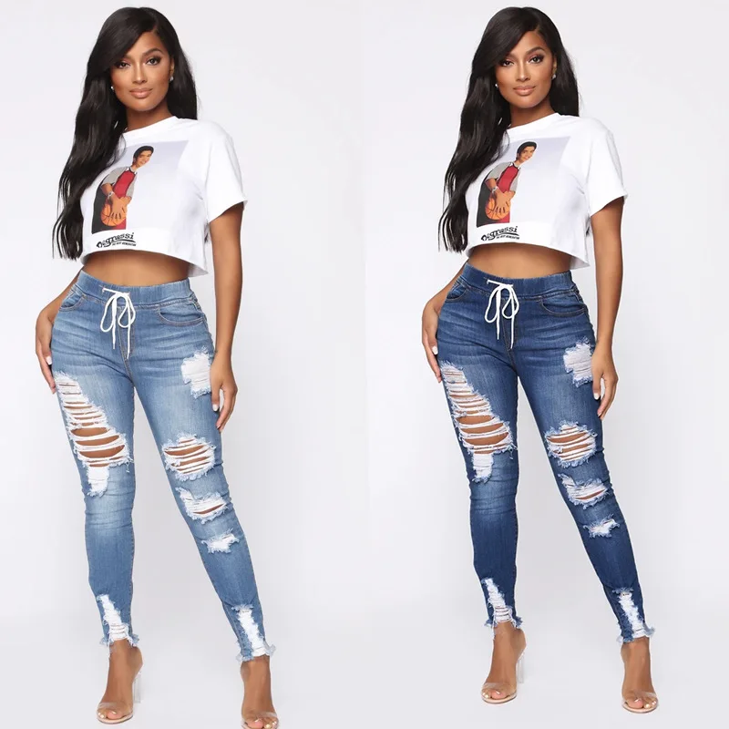 

2020 Fashion Denim Women's Juniors Distressed Slim Fit Stretchy Skinny ripped Jeans, Customized color