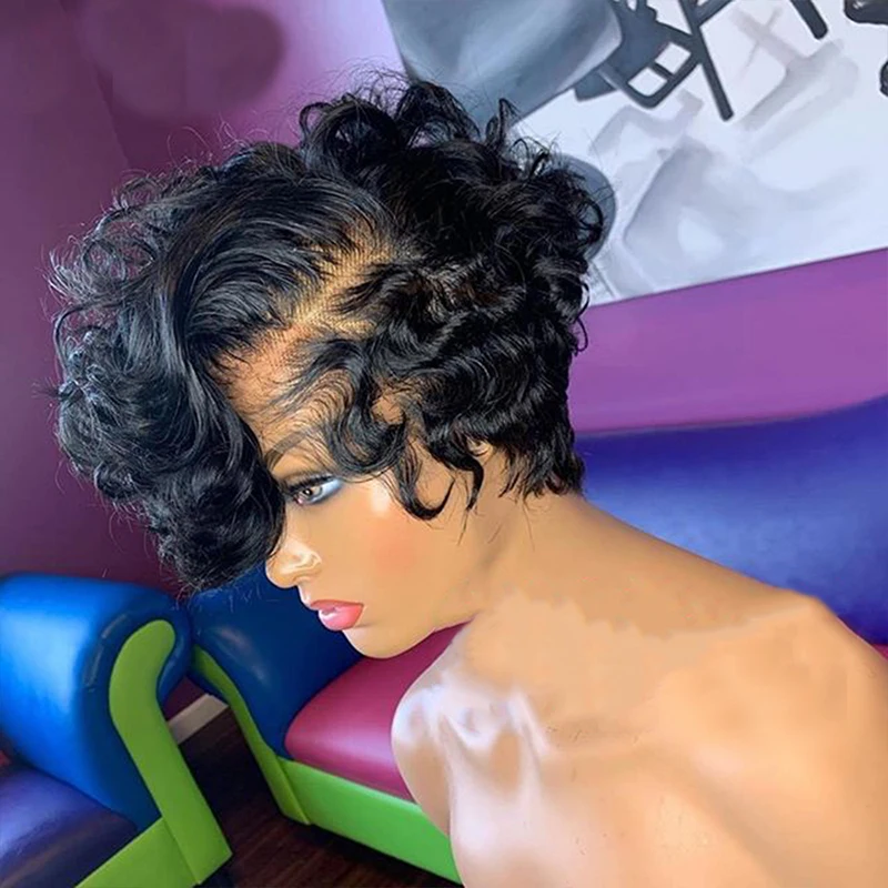 

Pixie Cut Wig Human Hair Curly Bob Short Human Hair Wigs Bleached Knots 13X4 Lace Front Wig With Baby Hair