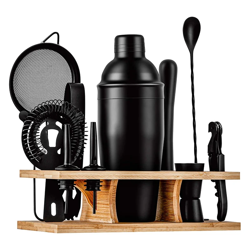 

EVERICH Custom Cocktail Shaker Set with Accessories Barware Drink Shaker Built-In Strainer Bar Tools Set Recipe Wooden Base