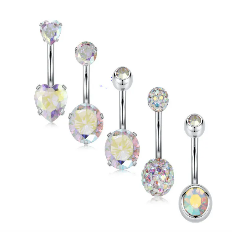 

Puncture hypoallergenic belly button ring golden zircon rhinestone belly button nail