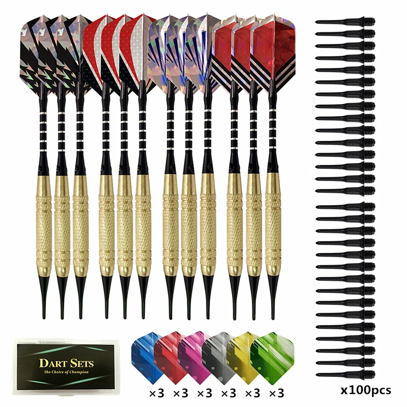 

12pcs / set professional Dart With Extra 100 Soft Tip Aluminum Shafts Darts for Flights Indoor