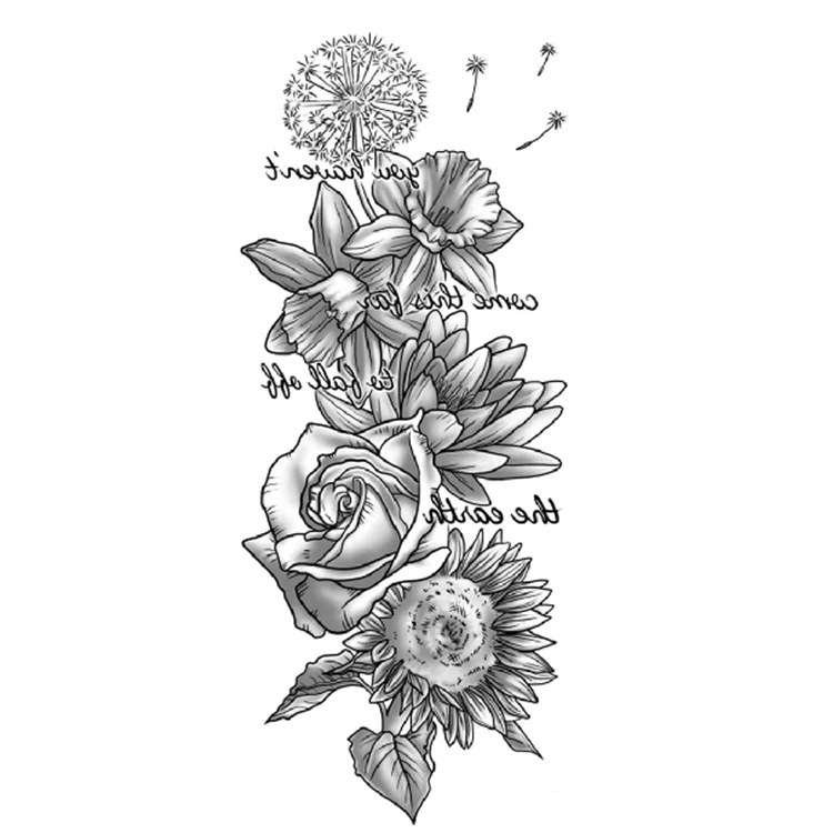 

Half Arm Women Flower Water Transfer Temporary Skull Tattoo Sticker, Cmyk
