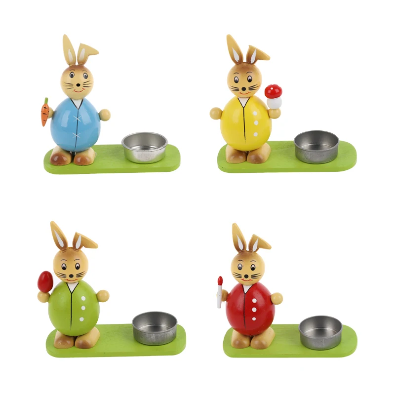 wooden crafts easter supplies bunny mini rabbit tea light candle holders for children gifts home decoration