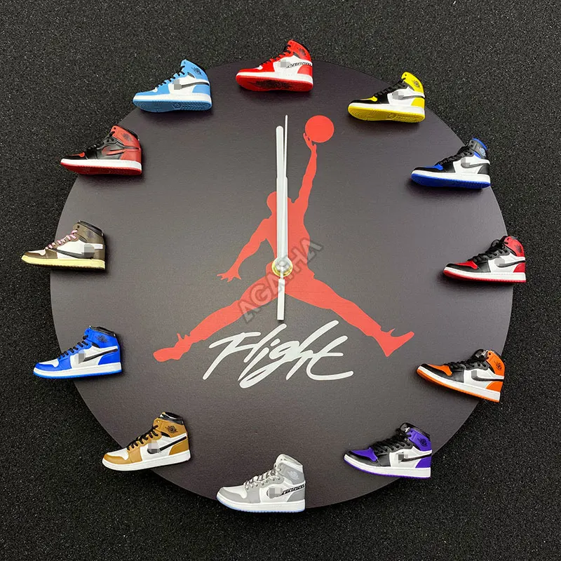 

wholesale dropshipping sports basketball gift with box 12 air flight aj1 mini shoe wall 3d sneaker jordan clock