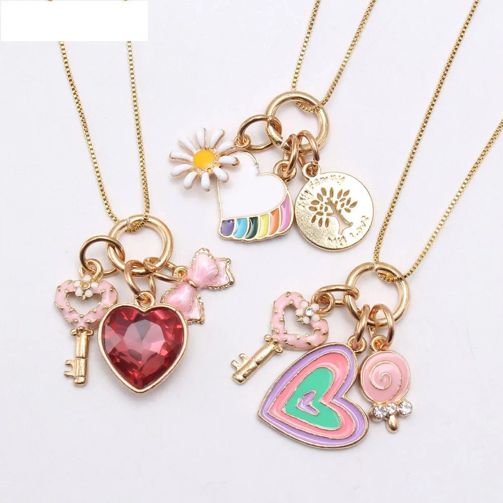 

Girls cute lock Heart Pendant Chain necklace Oil drop Children's hot sale necklace