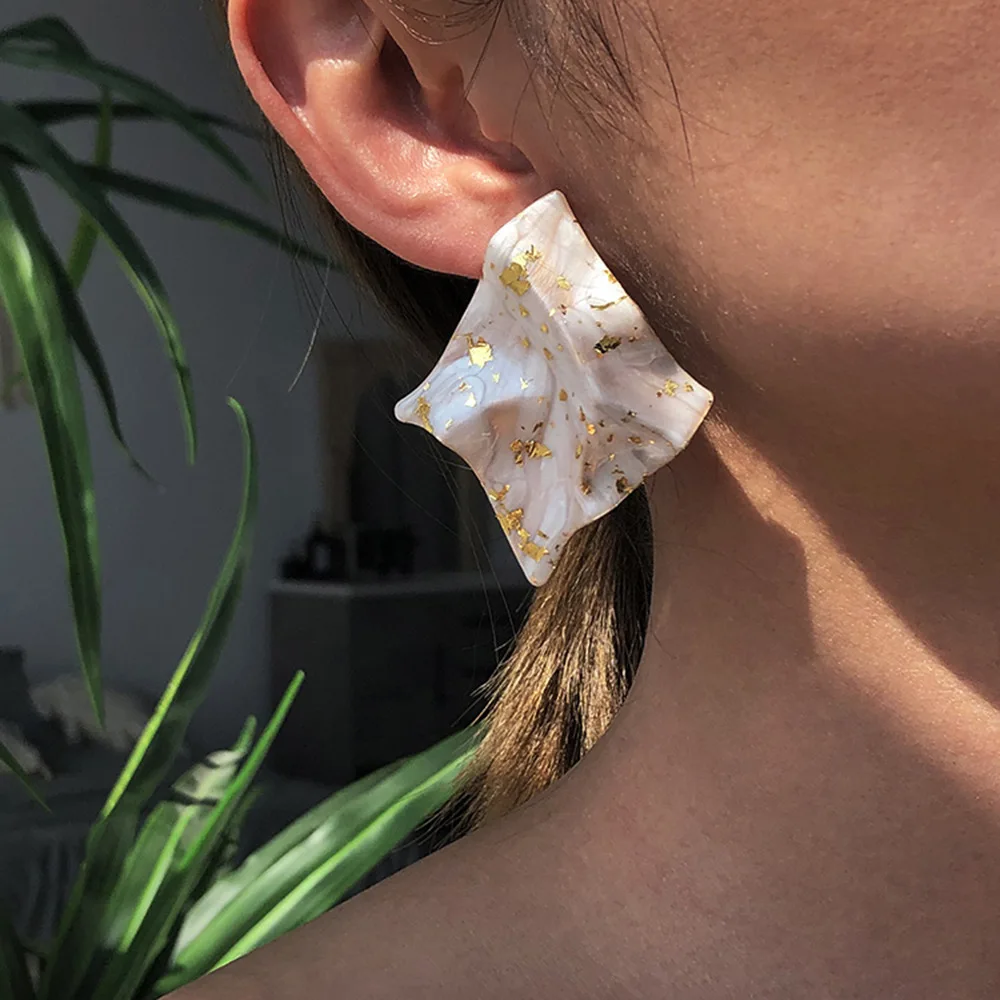 

European American Popular Geometric Acrylic Earrings Simple Plicated Stud Earrings