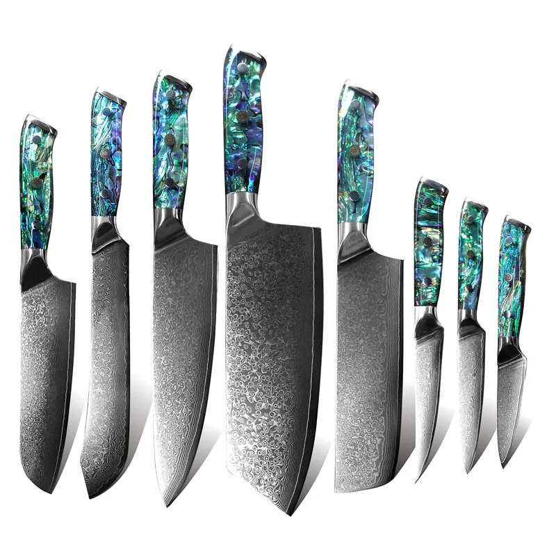 

2021 Newest damascus steel stylish handle brisket kiritsuke nakiri cake bread cutting japanese gift kitchen cleaver knife