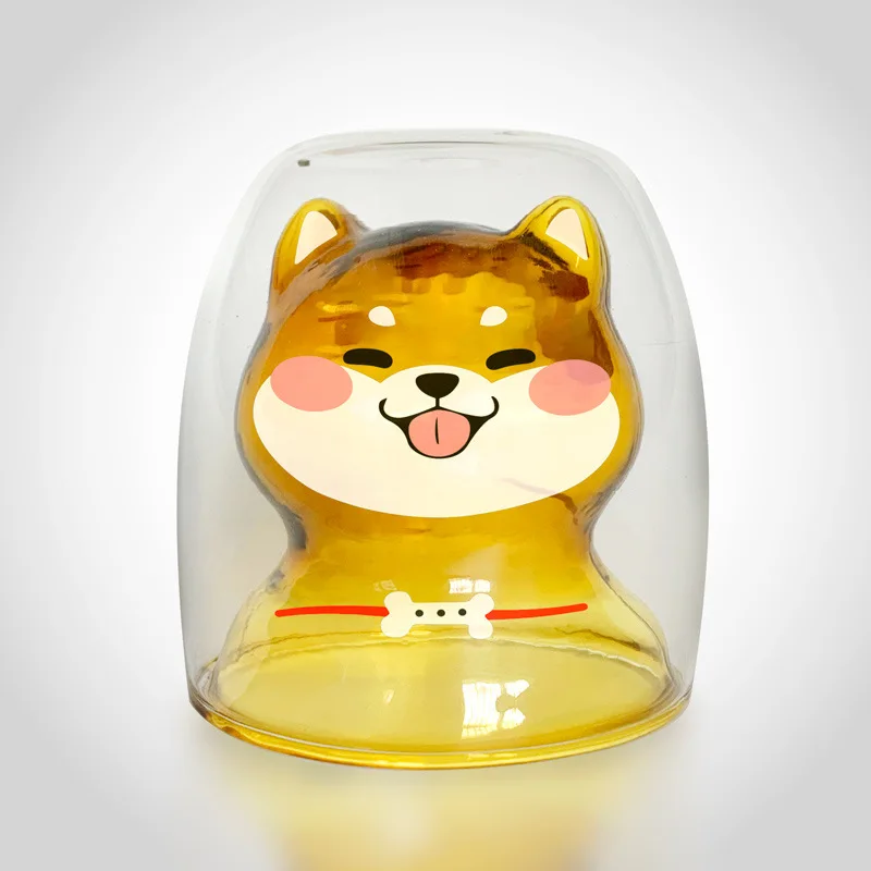 

220ml/7.4oz Double Walled Glass Shiba Inu Double Wall Glass Cup