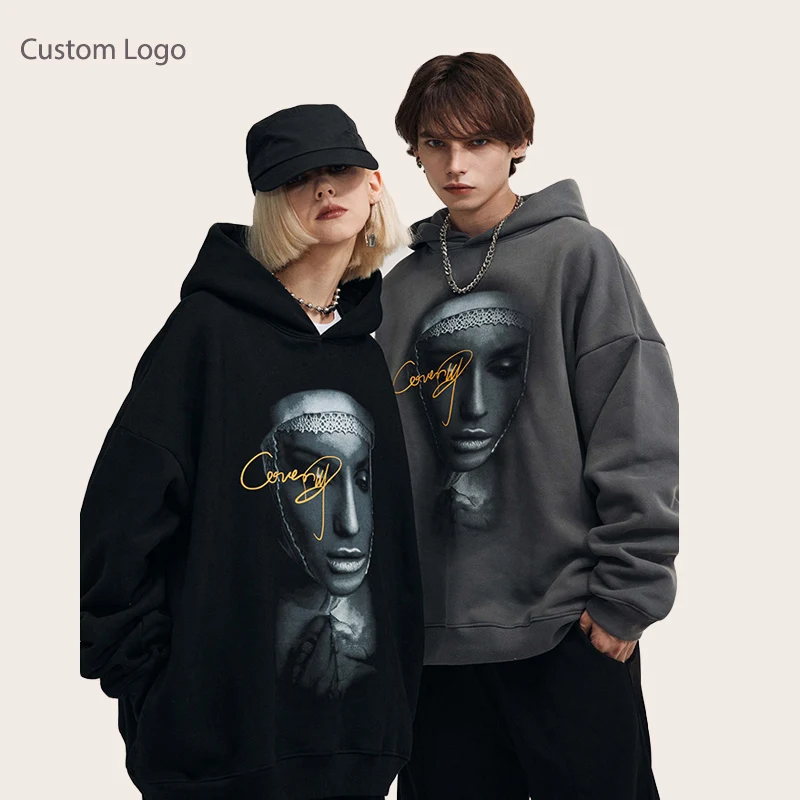 

Wholesale Men Women Hoodies Fashionable Vintage Premium Printed Hip Hop Hoodies Unisex Cotton Black Pullover Graphic Hoodie