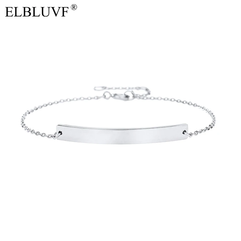 

ELBLUVF Stainless steel Rose gold Plated Personalized Customized Name Engraving Words Women Long Bar Bracelet, Silver / gold / rose gold