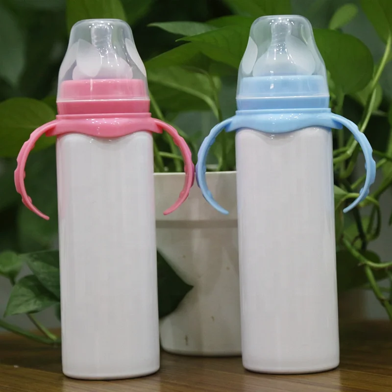 

Warehouse in USA 8oz Sublimation Straight Baby Milk Bottle Stainless Steel Double Wall Reusable Baby Feeding Milk Bottle, Pink/blue