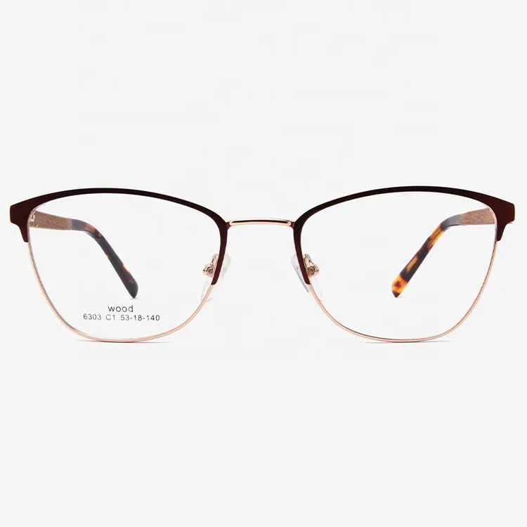 

High quality Wood Temple Cat Eye style metal Eyewear Glasses Frame YT-KCMZ-6303