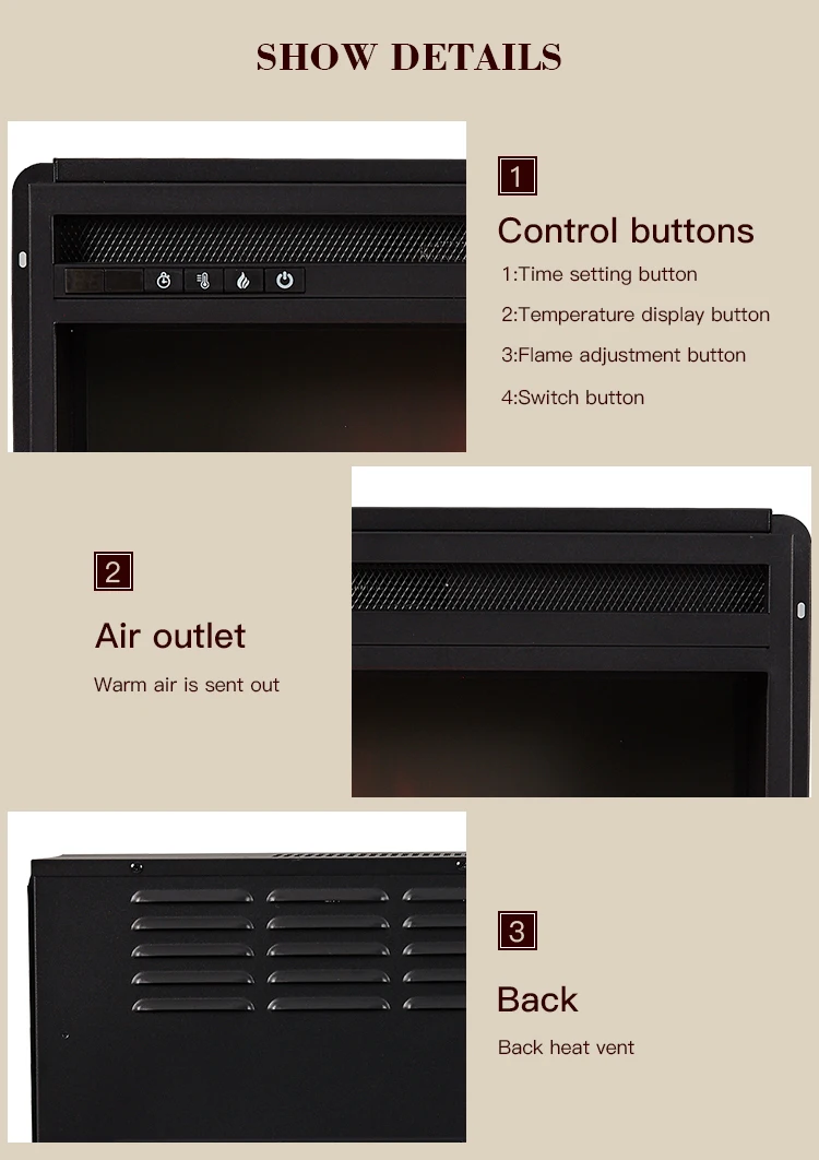 Fireplaces Heater with Remote Control Electric Fireplace Wall Mounted Insert Fire Place