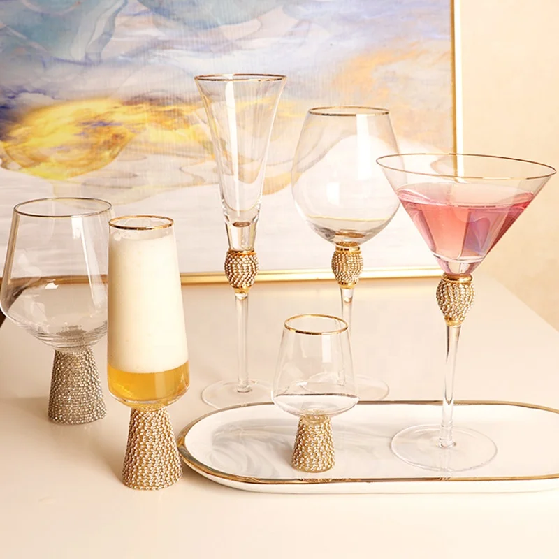 

2021 Luxury Diamond Ball Base Hand Made Inlay Diamond Crystal Red Wine Glass Champagne Flutes Cocktail Glass Ice Cream Glass Cup, Amber,grey and iridescent