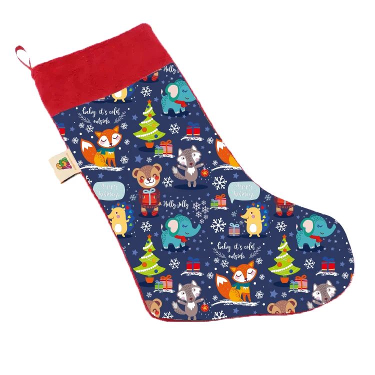 

Holiday Decoration Sublimation Animal Printed Minky Blue Christmas Stocking