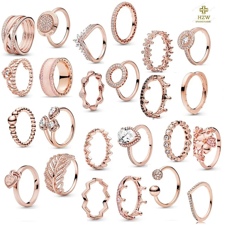 

2021 wholesale new 925 silver plated rose gold ring jewelery for pan series jewelry, Rose gold color