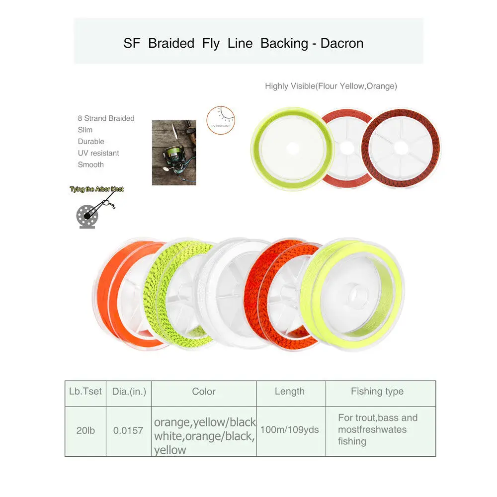 100M 20LB Braid Fly Line Backing Fishing Abrasion-resistant Fly Fishing Line
