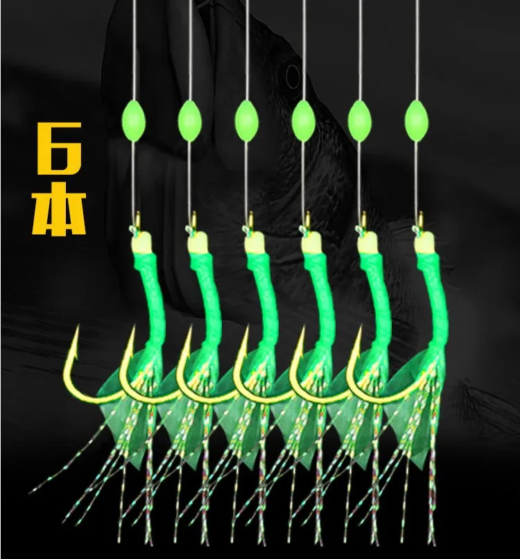 

SNEDA Sabiki Circle Hook Saltwater Artificial Fishing Lures Luminous Sea Bait Green Fishskin String Hooks Feather Hook