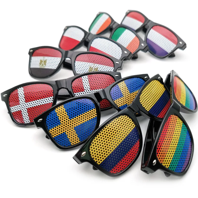 

2022 Wholesale World Cup Promotional Sunglasses Football Fans Party Promo Sunglasses Pinhole Sticker Flag Sunglasses, Mix color