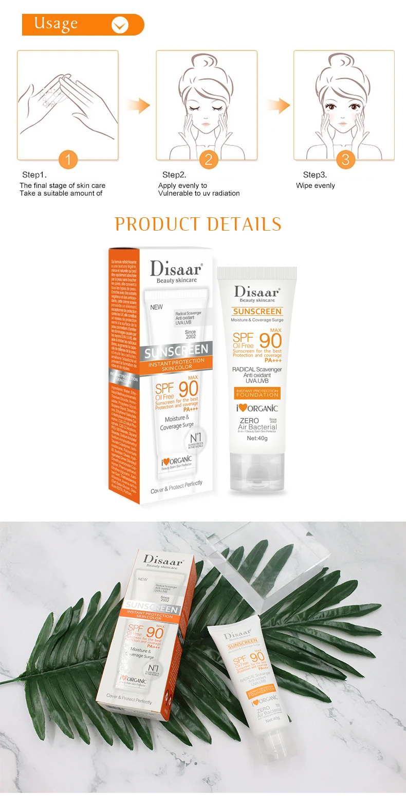 Disaar SPF 90 Sunblock Sun Protection Screen Moisturizer Whitening Organic Sunscreen Cream