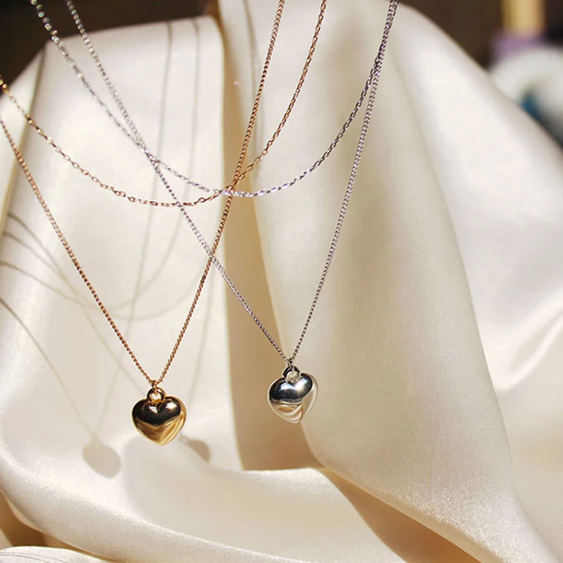 

Trendy Simple Heart-Shaped Small Pendant Necklace Geometric Metal Double-Layer Thin Chain Necklace Women Jewelry 2021