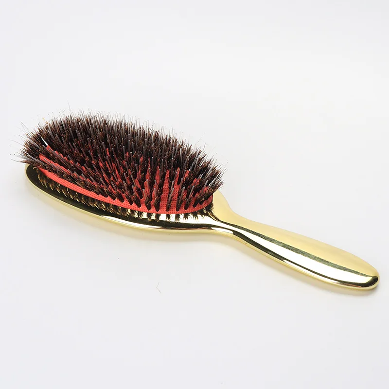 

Custom Logo Natural Boar Bristle Paddle Brush Electroplating Gold Salon Wave Comb for Scalp Massage