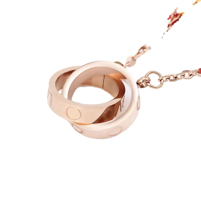 

Designer Necklace Love Double Ring Cross Titanium Steel Necklace Female Stainless Steel Clavicle Chain Jewelry