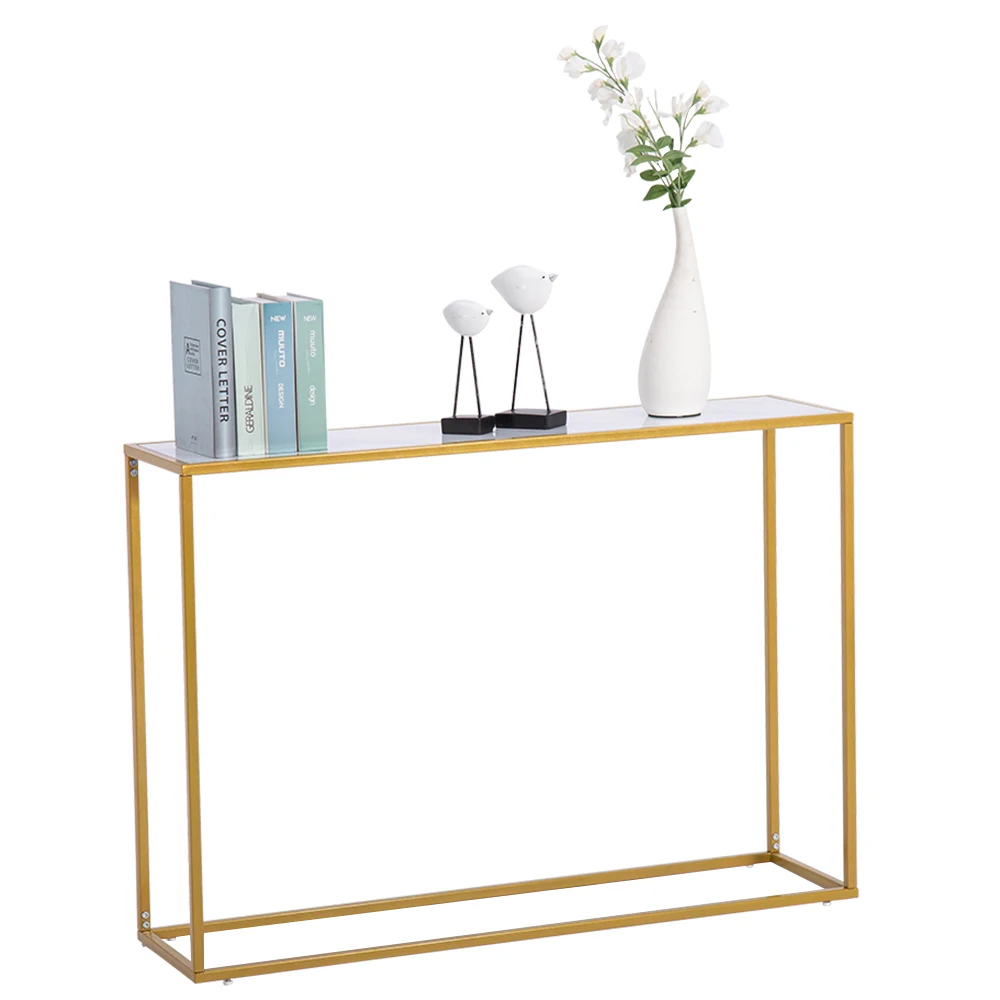 

Free Shipping Minimalist Porch Hallway Furniture Luxury Modern Golden Frame White Marble Console Table, Gold