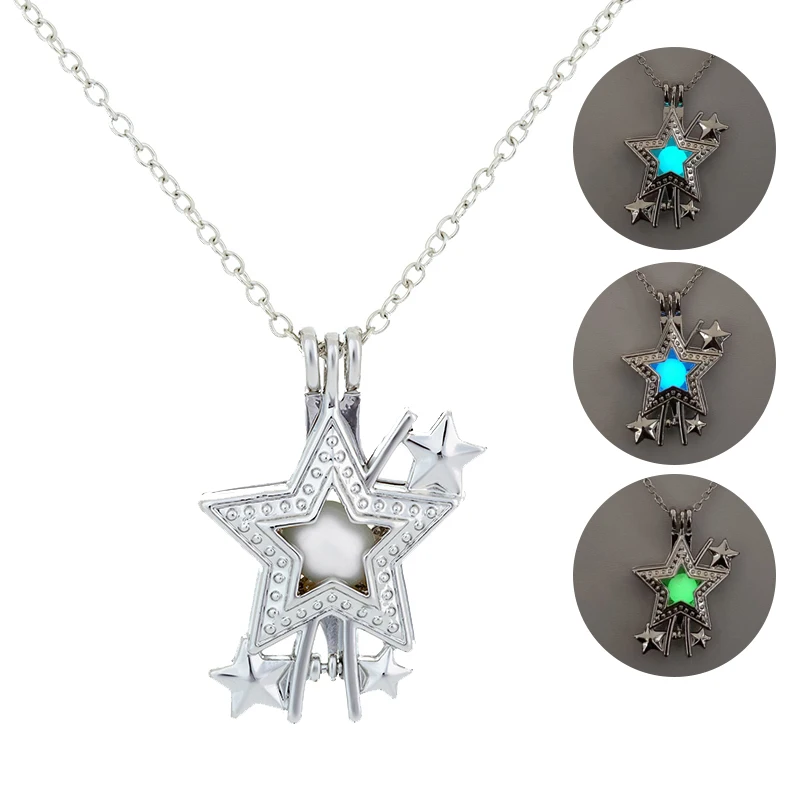 

Many Glowing Designs Classic Five Pointed Star 3 Color Luminous Necklace Silver Plated Women Fashion Jewelry