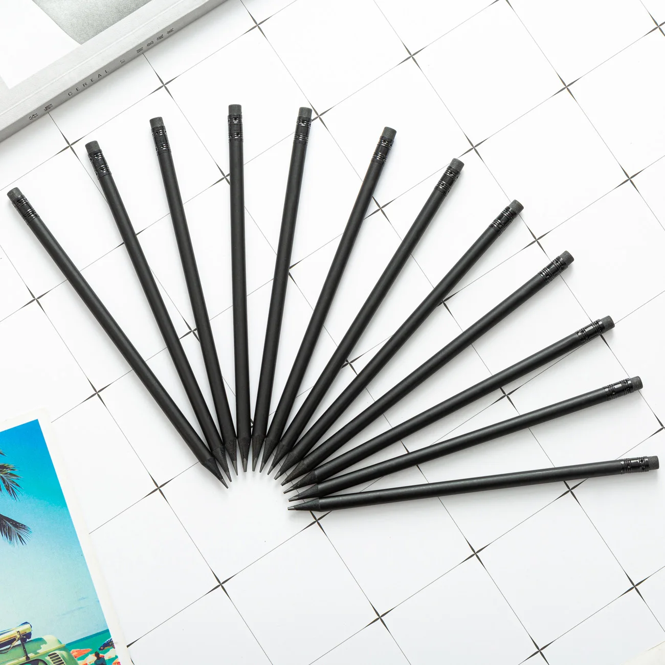 
Promotion Custom logo printed Black wooden Multi color pencil HB Pencil with Eraser  (62356397595)