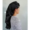 28" Long Tail Soft Satin Sleep Cap Adjustable Silk Snap Clasped Bonnet For Women Long Hair Cap