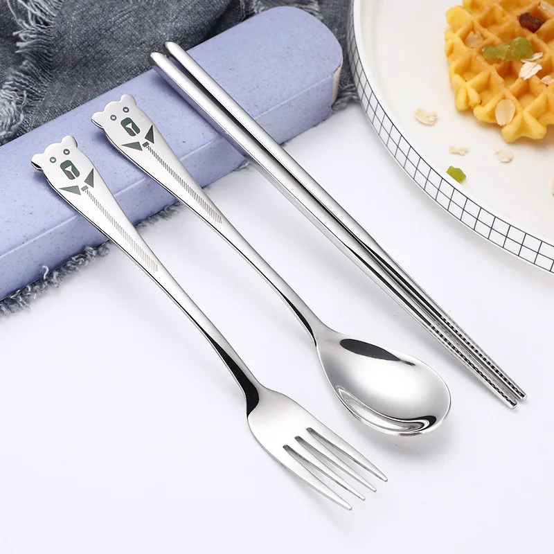 

Wholesale Food Safe 18/8 Stainless Steel Portable Cutlery Set For Kids Children Flatware, Silver