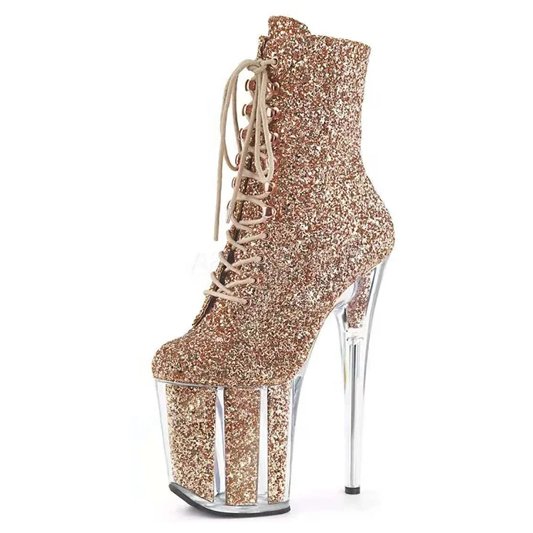 

Popular Nightclub pole dancing performance shoes 20cm sexy stripper high heels glitter ankle platform boots, Gold,pink,silver,black