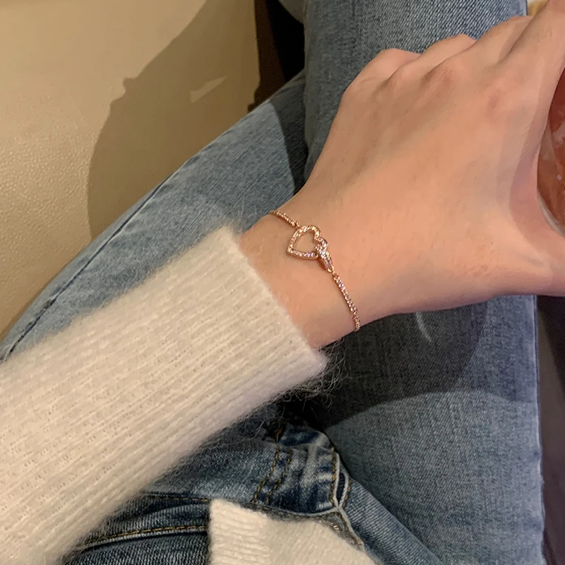 

SHIHAN B216101 2021 New Zircon Heart Rose Gold Women Girls Bracelet Hot Cute Bracelets Wholesale Factory price