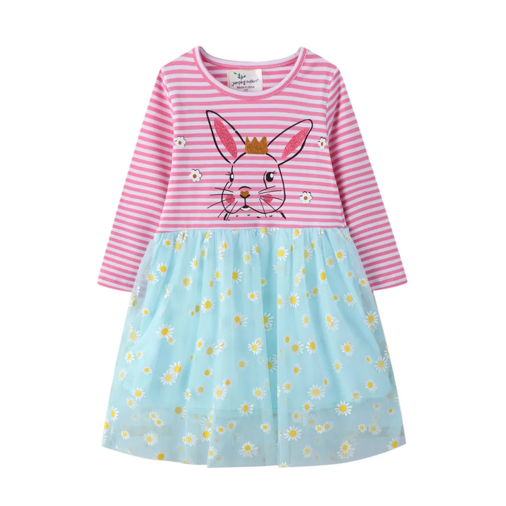 

Best Selling Pink Strip Kids Casual Flower Print Casual 100%Cotton Dresses Girls For Autumn