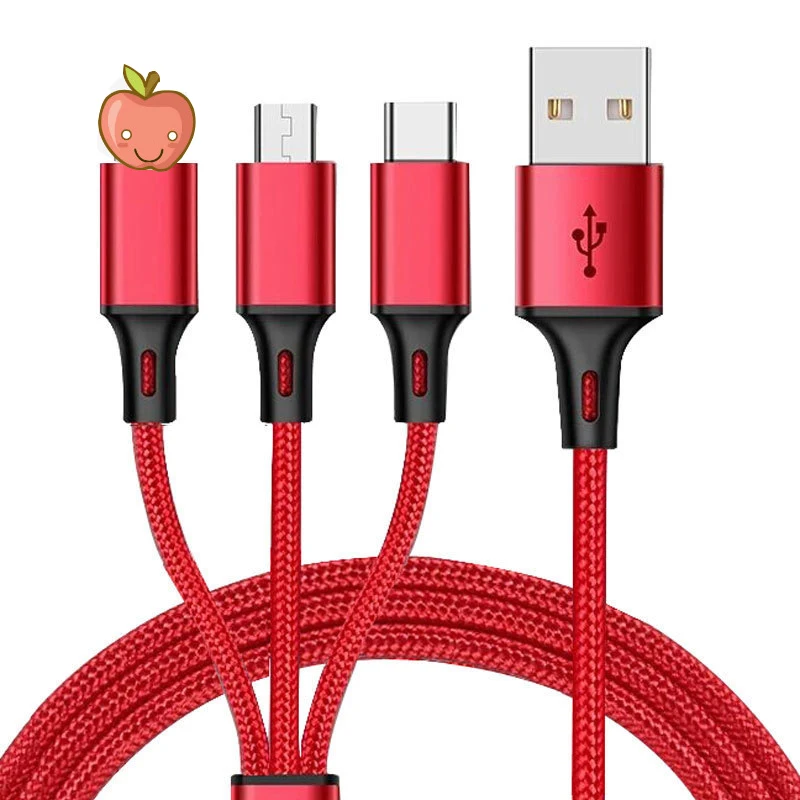 

Free Sample 3 In 1 Fast Usb Charging Cable Universal Multi Function Cell Phone Charger Cord, Black, red, silver , blue
