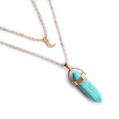 

Hot sale Hexagonal Column Quartz Necklaces Pendants Vintage Natural Stone Bullet Crystal Necklace For Women Jewelry