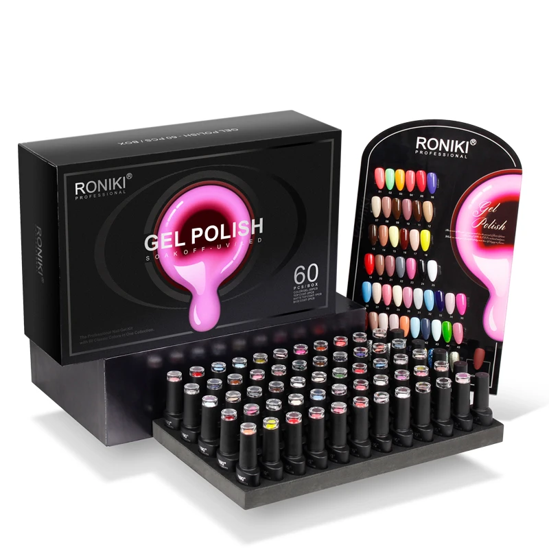 

RONIKI new desgin Acrylic nail gel polish Set Colors OEM Private label manicure 60pcs/kit Nail Art Uv gel nail polish Set, 55 colors+2 top coat+2 base coat+1 matte coat+ color card