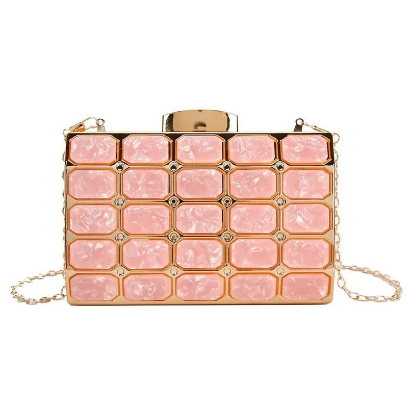 

Hand Holding Small Square Acrylic Dinner Bag Foreign Trade Female Candy Colo Small Square Bag Stone Pattern Evening Bag, 4 colors