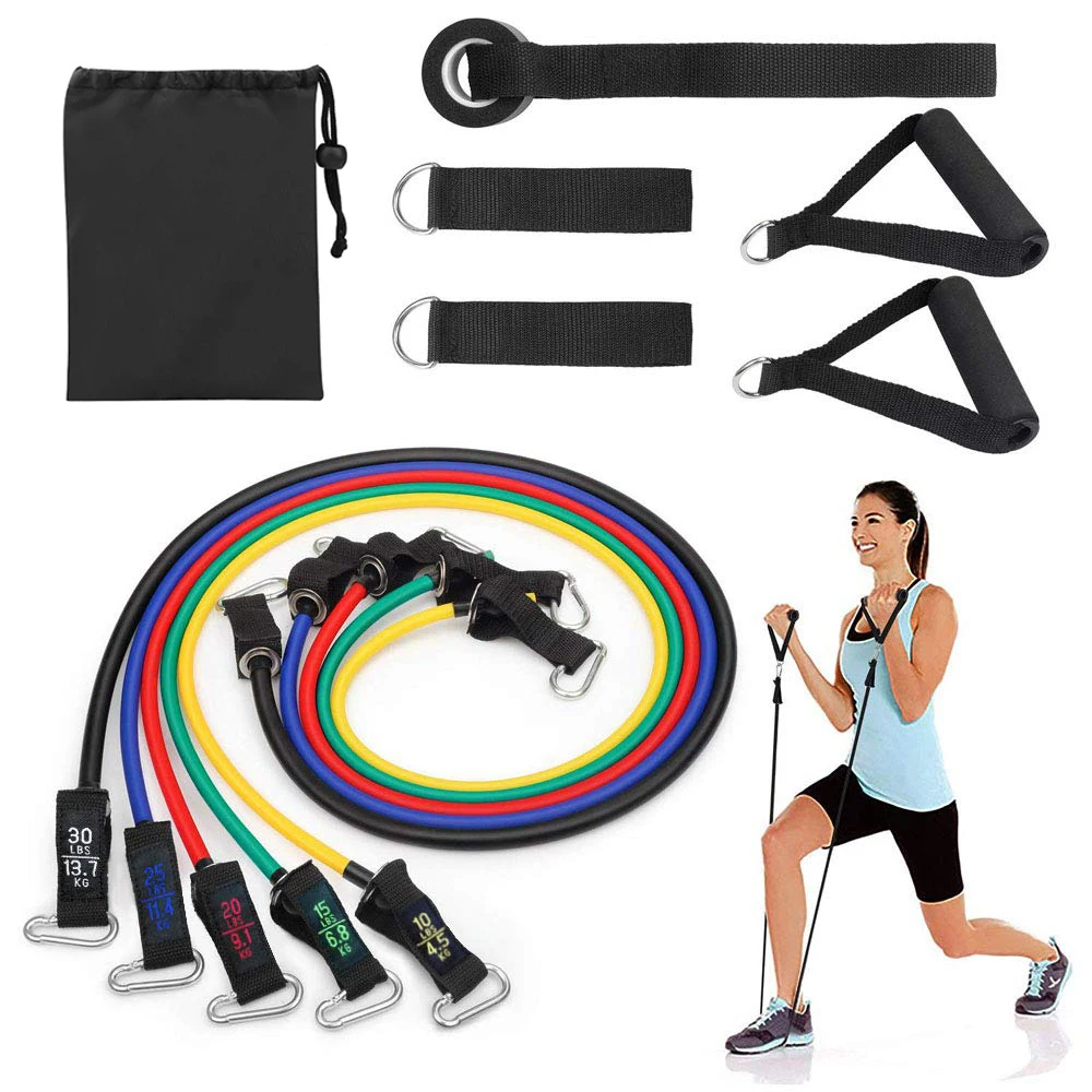 

Premium Quality 11pcs Resistance Bands Set with Handles Door Anchor Ankle Straps for Home Workout Exercise, As picture or can be customized